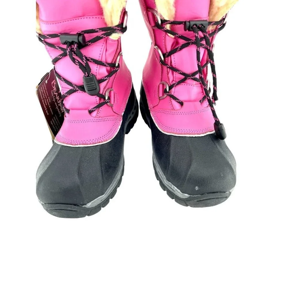 Bearpaw Kelly Boots Pink Leather Fur Lined Girls Toddler Youth SZ 2 NEW